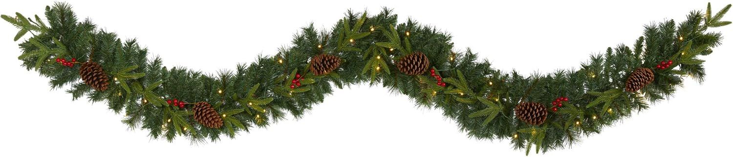 9ft Pre-Lit Artificial Pine Christmas Garland with Berries and Pinecones