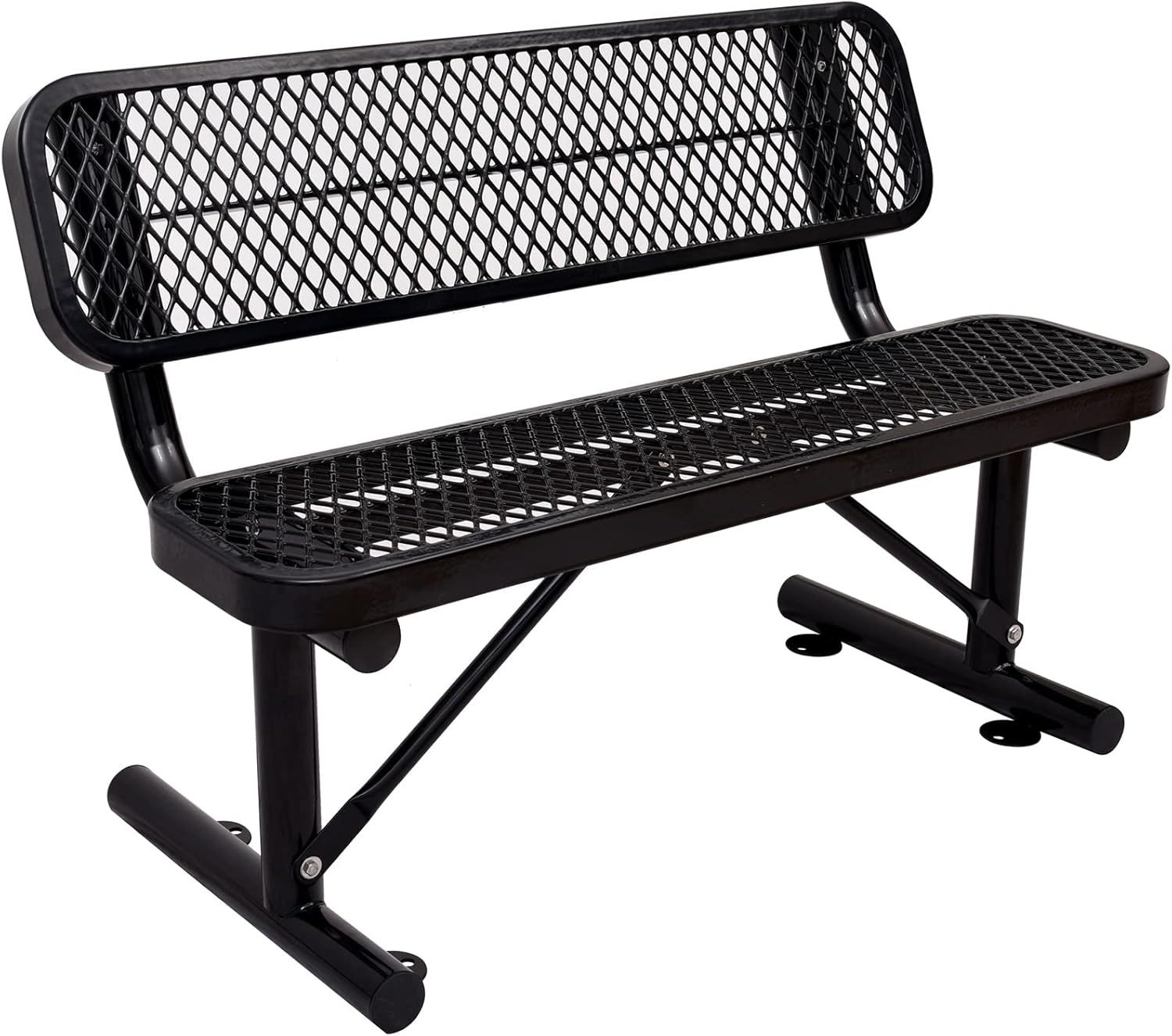 4 ft Black Steel Outdoor Patio Bench with Backrest