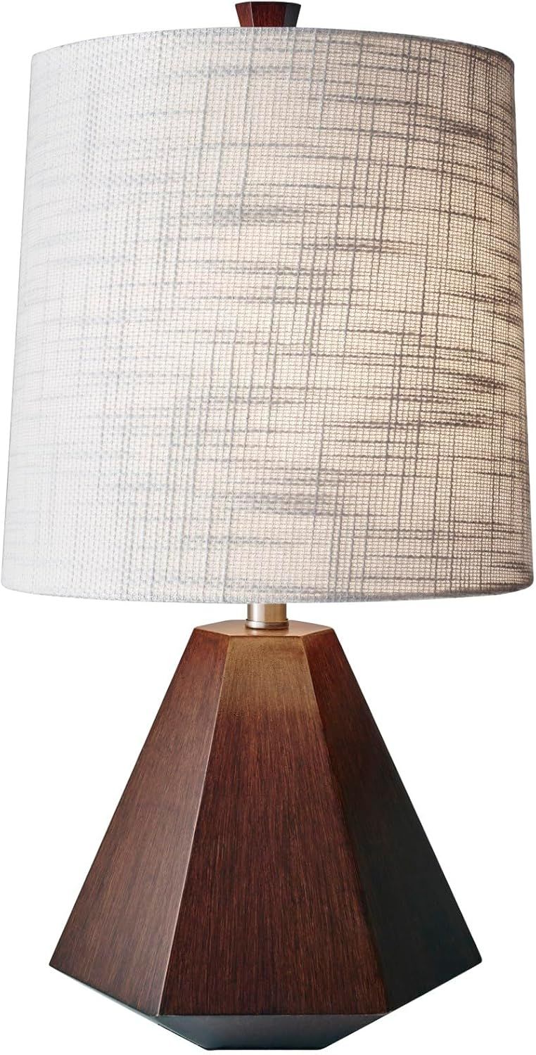 Walnut Geometric Birch Wood Desk Lamp with Textured Shade