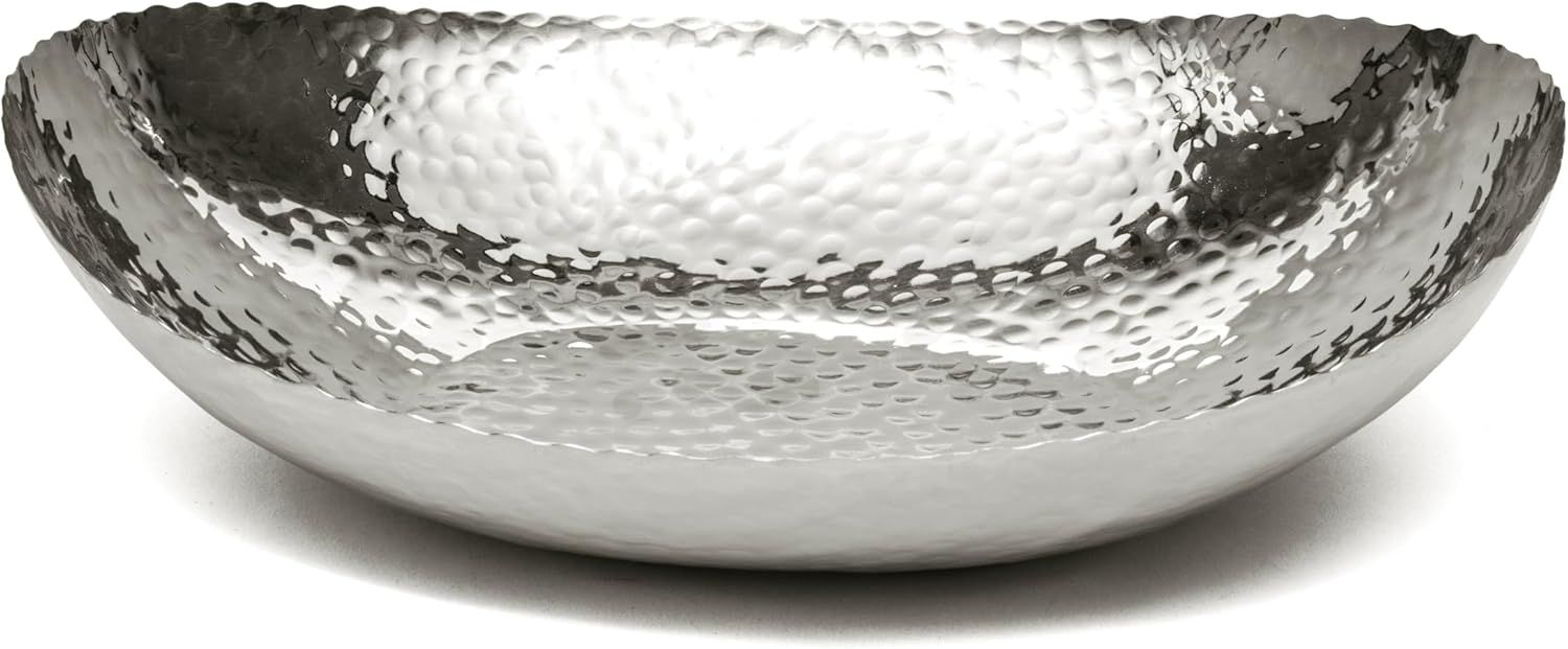 Polished Stainless Steel Hand Hammered Decorative Bowl, 12.75 inch