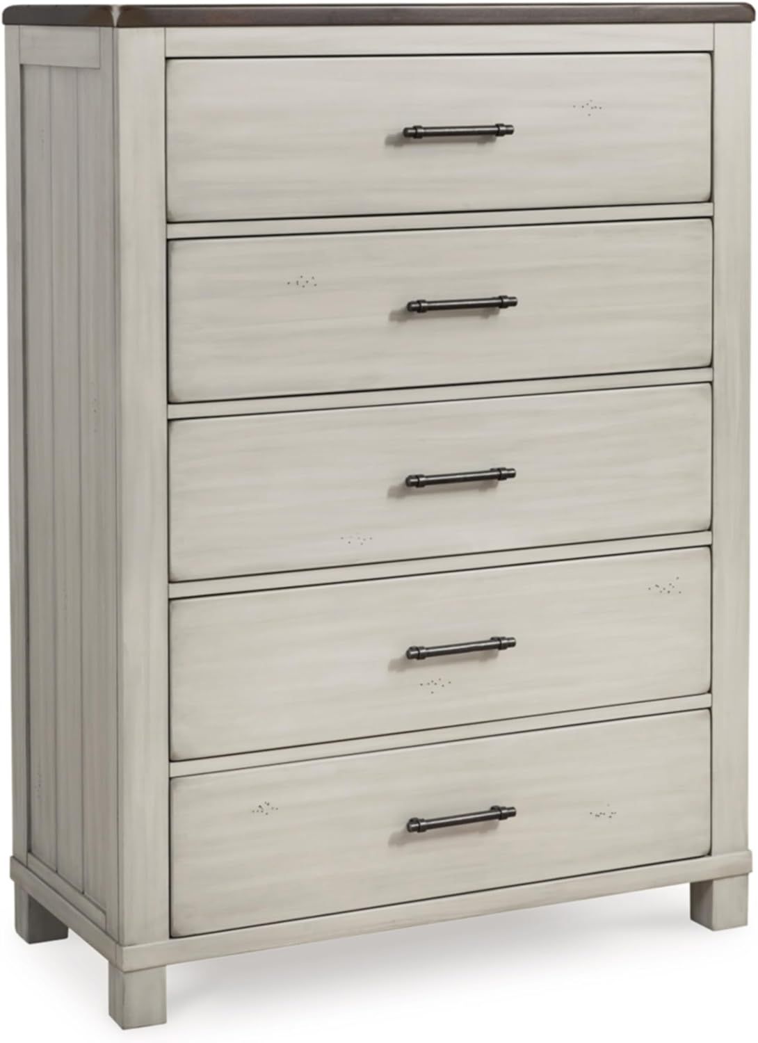 Farmhouse Brown and White 5-Drawer Chest with Felt Lined Drawer