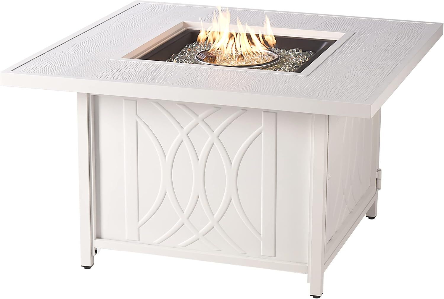 White Cast Aluminum Square Gas Fire Pit Table