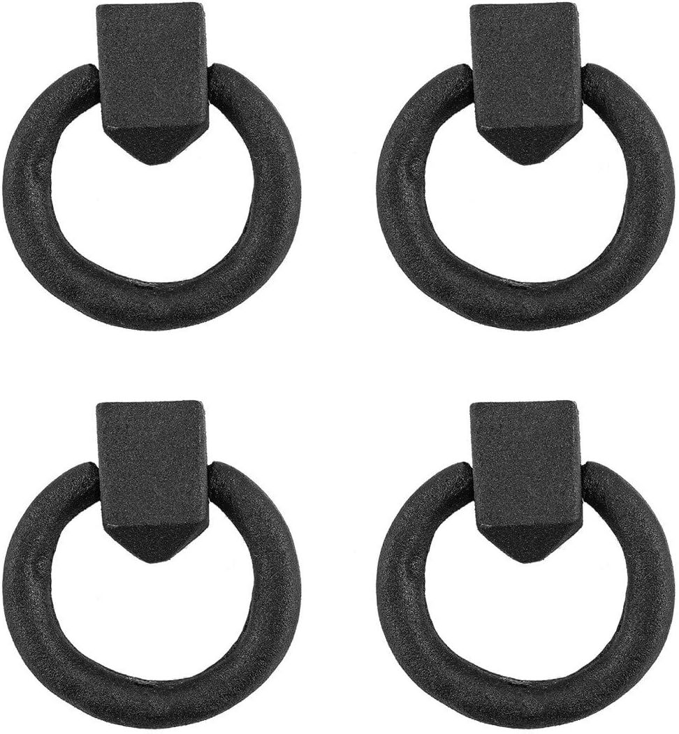 Black Wrought Iron Ring Cabinet Drawer Pulls with Mounting Hardware