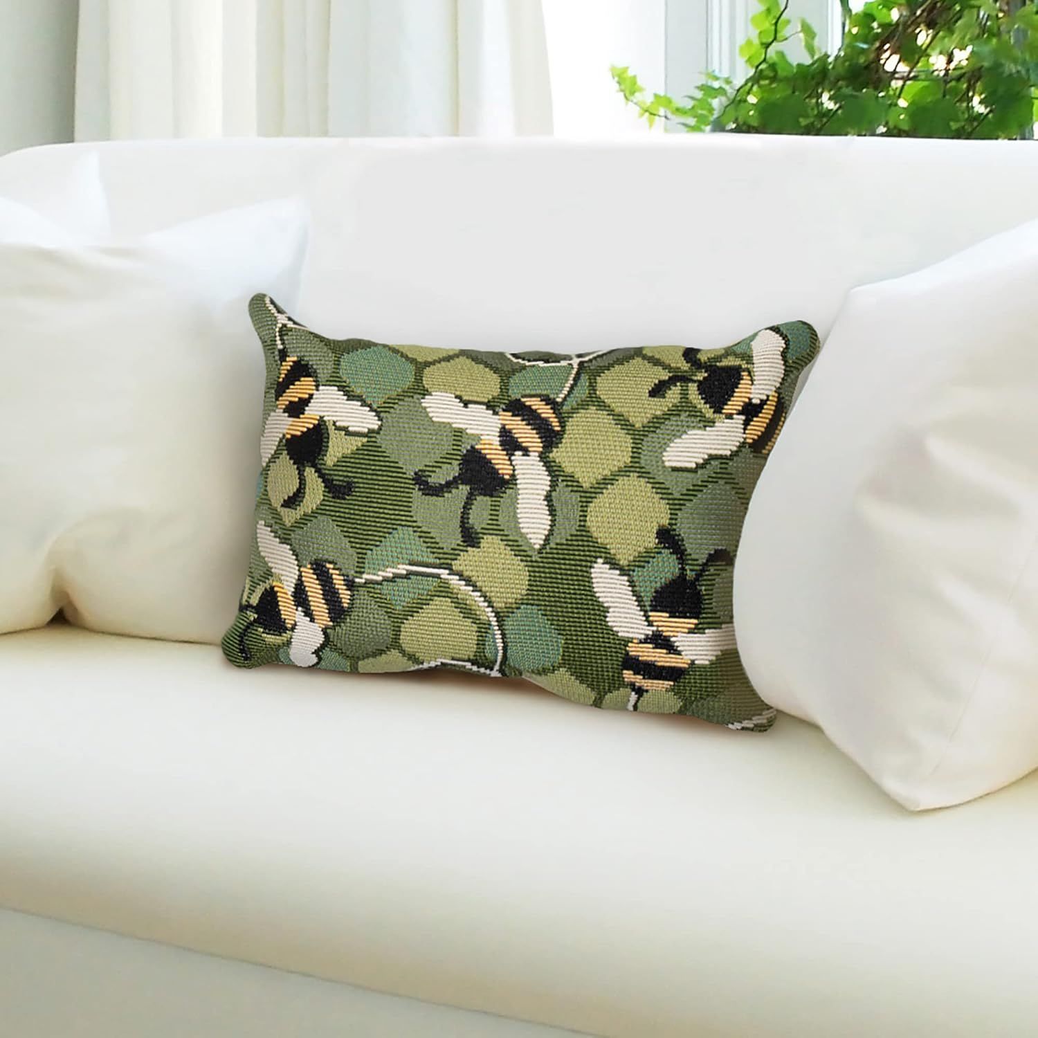 Green Bee Pattern Indoor/Outdoor Lumbar Pillow