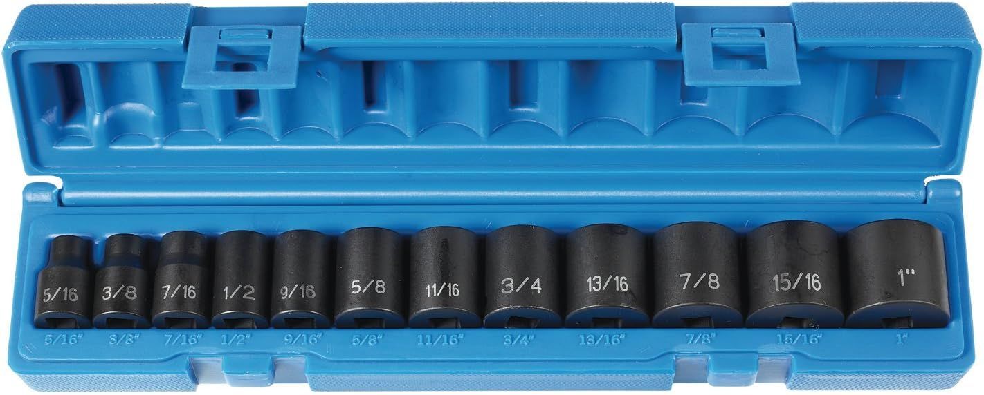 3/8" Drive 12-Piece Black Steel Socket Set with Blue Case