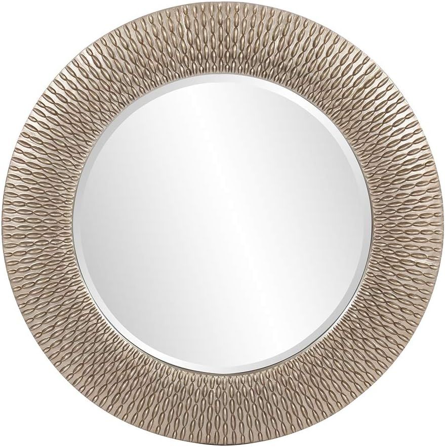 Silver Round Textured Ribbed Wall Mirror, 32 Inch