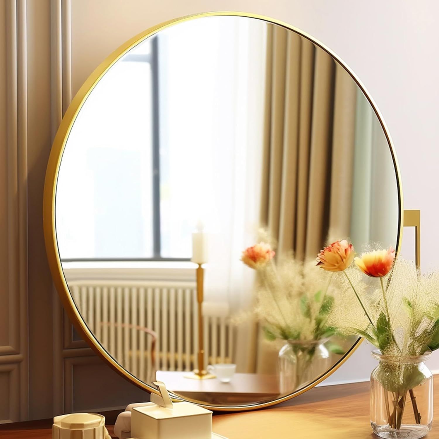 24" Round Gold and Silver Bathroom Vanity Mirror