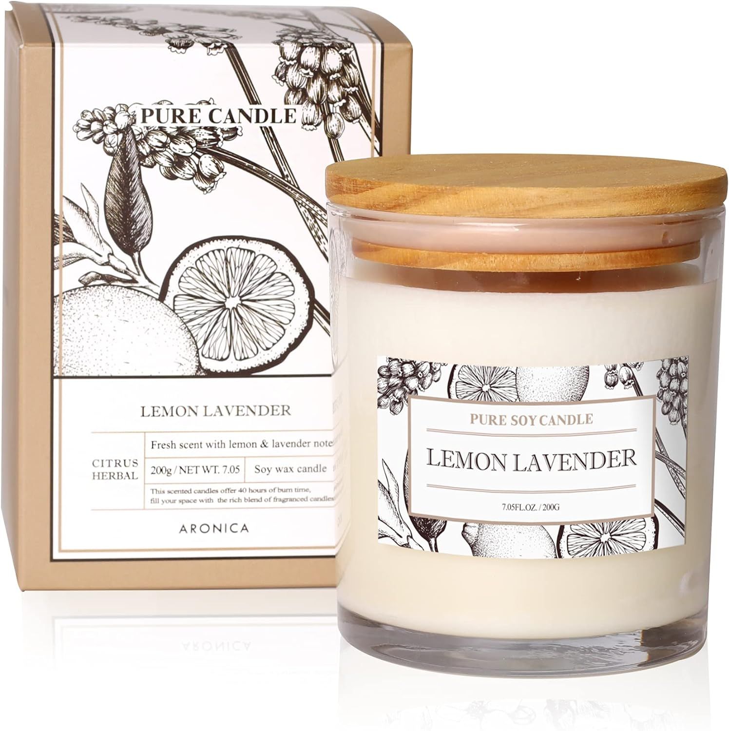 Lemon Lavender Pure Soy Candle with Wooden Lid