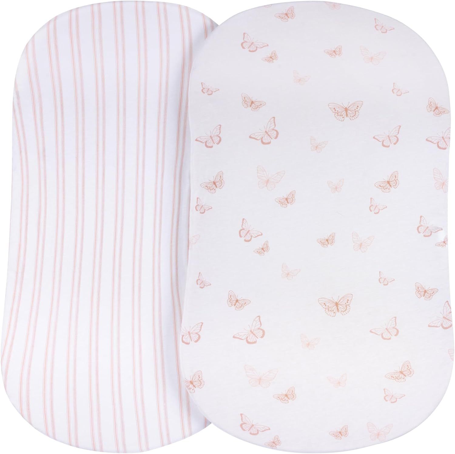 Pink Butterfly and Striped Cotton Jersey Bassinet Sheet Set