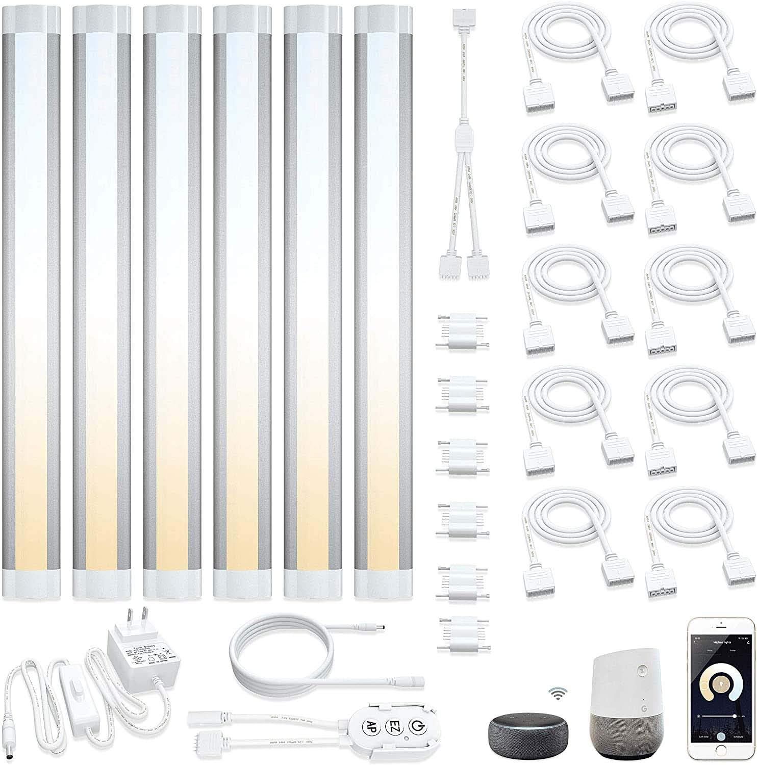 Smart Under Cabinet Lighting Kit with App and Voice Control, 6 Light Bars