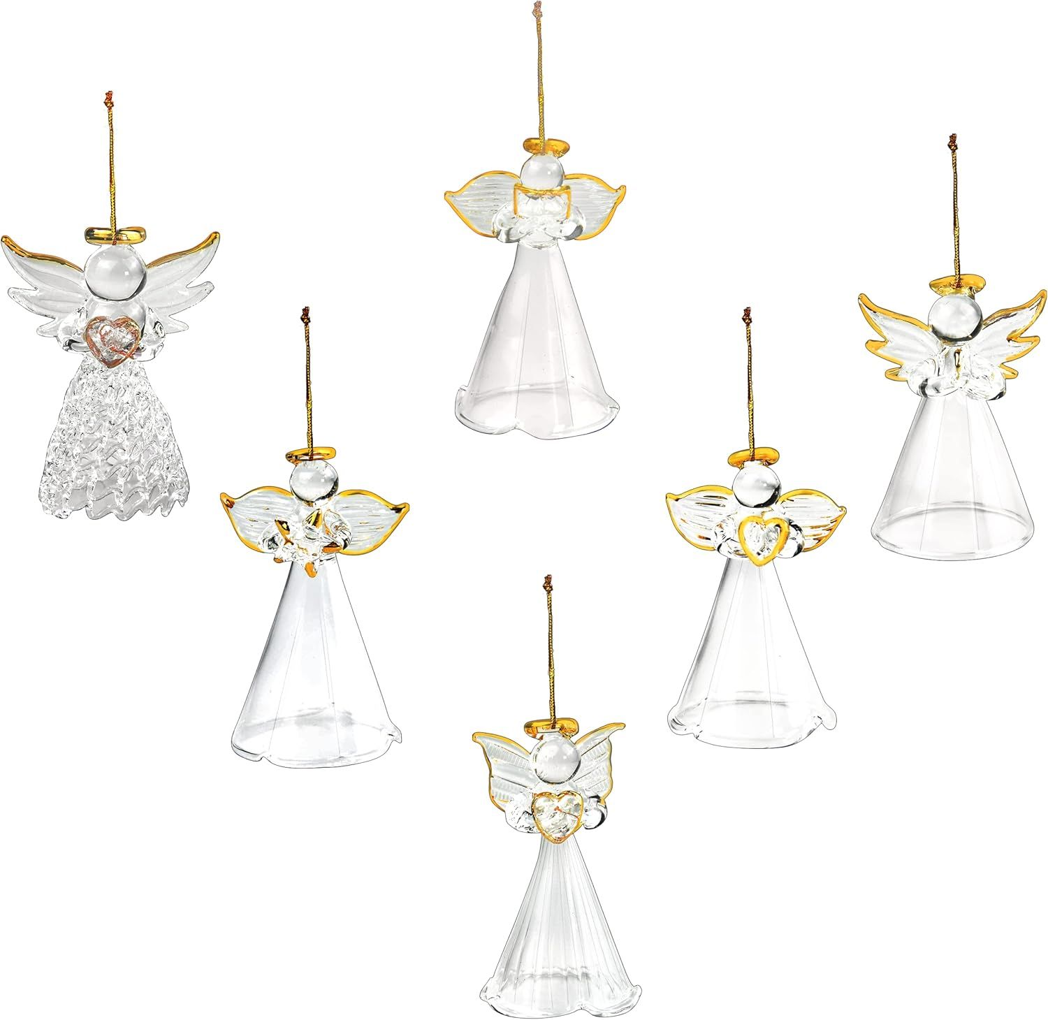 Set of 12 Clear Glass Angel Christmas Ornaments with Gold Accents