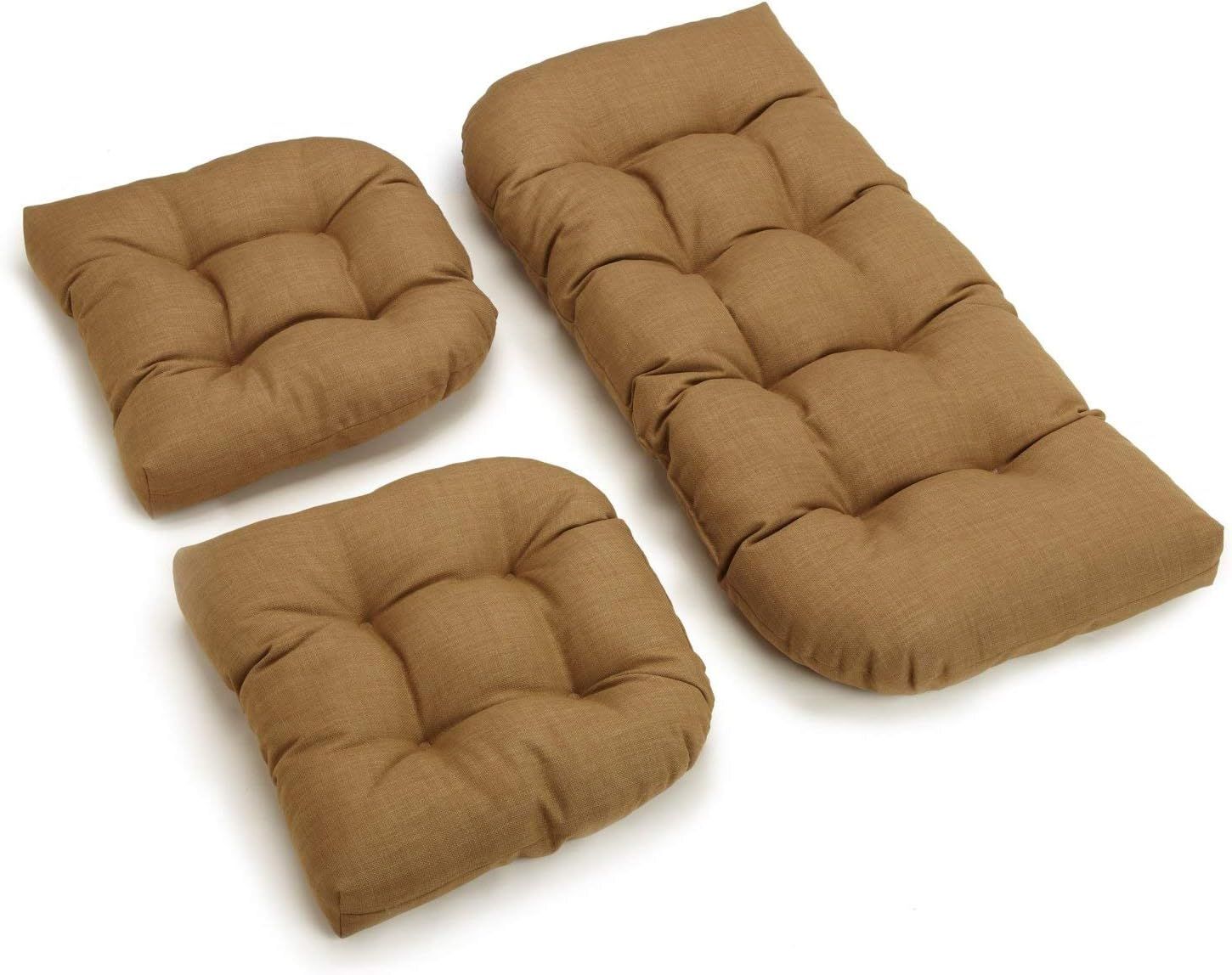 Wheat Tufted Outdoor Wicker Settee Cushion Set