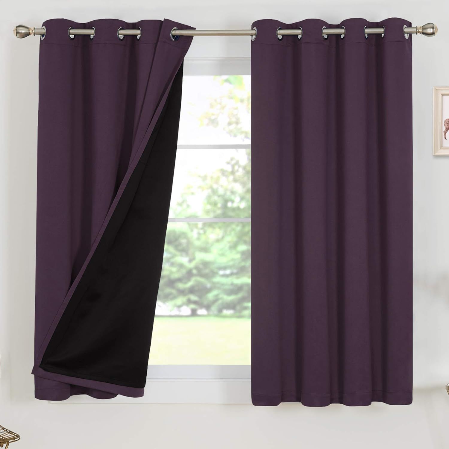 Royal Purple Faux Silk Blackout Grommet Curtains, 52 x 63 inch