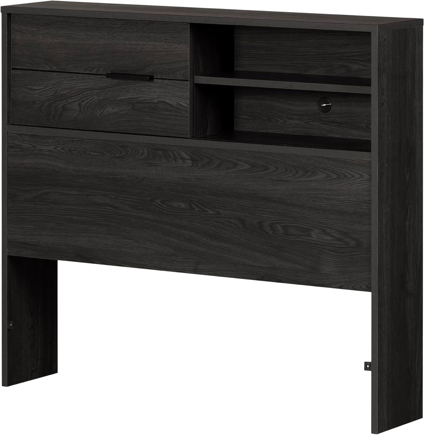 Gray Oak Twin Headboard with Storage Compartments