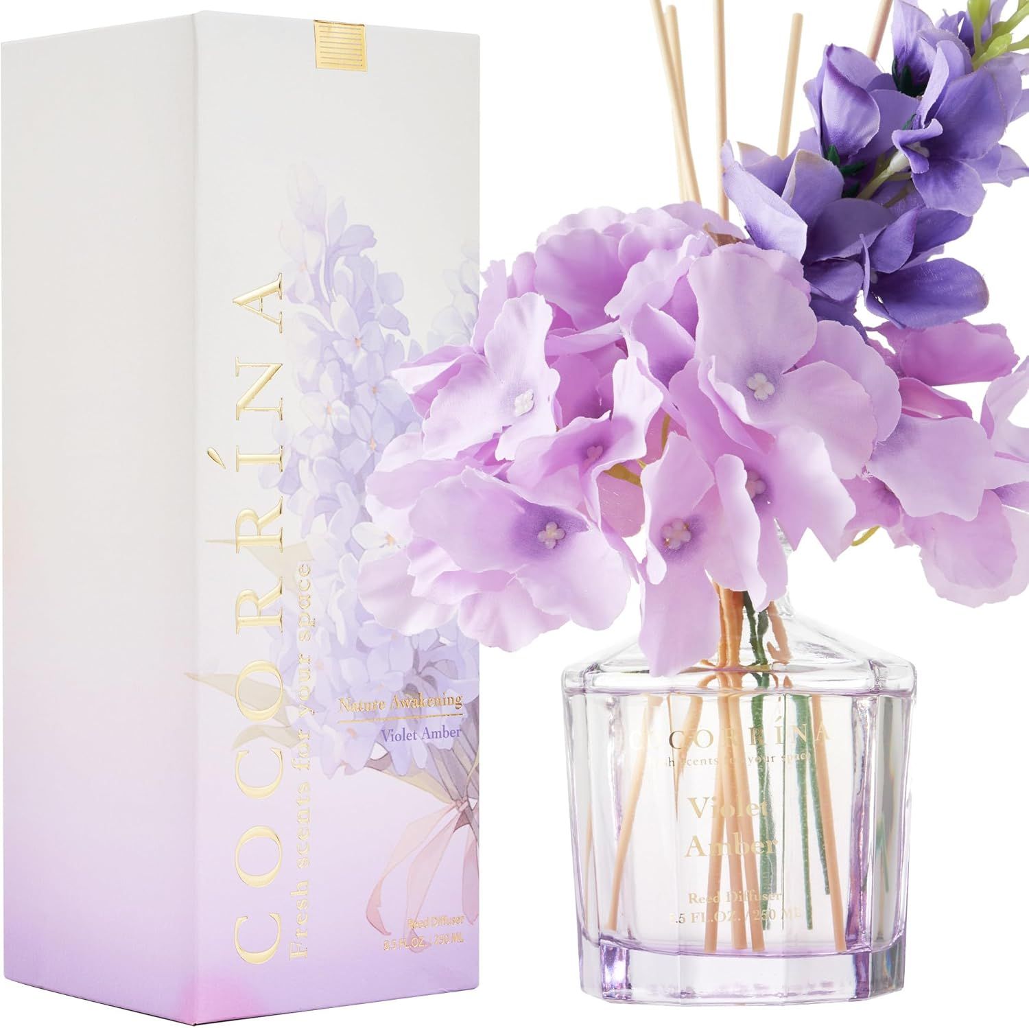 Violet Amber 8.5oz Rectangular Flower Reed Diffuser Set