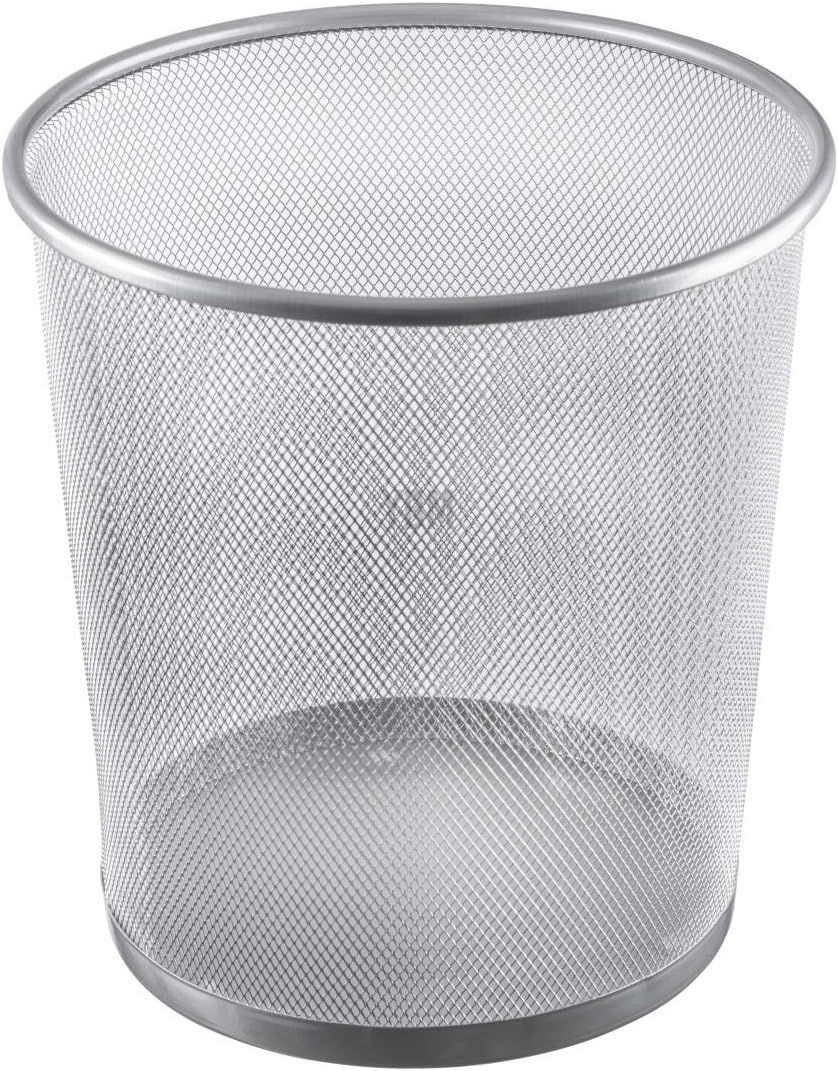 Silver Steel Mesh Round Waste Basket Trashcan