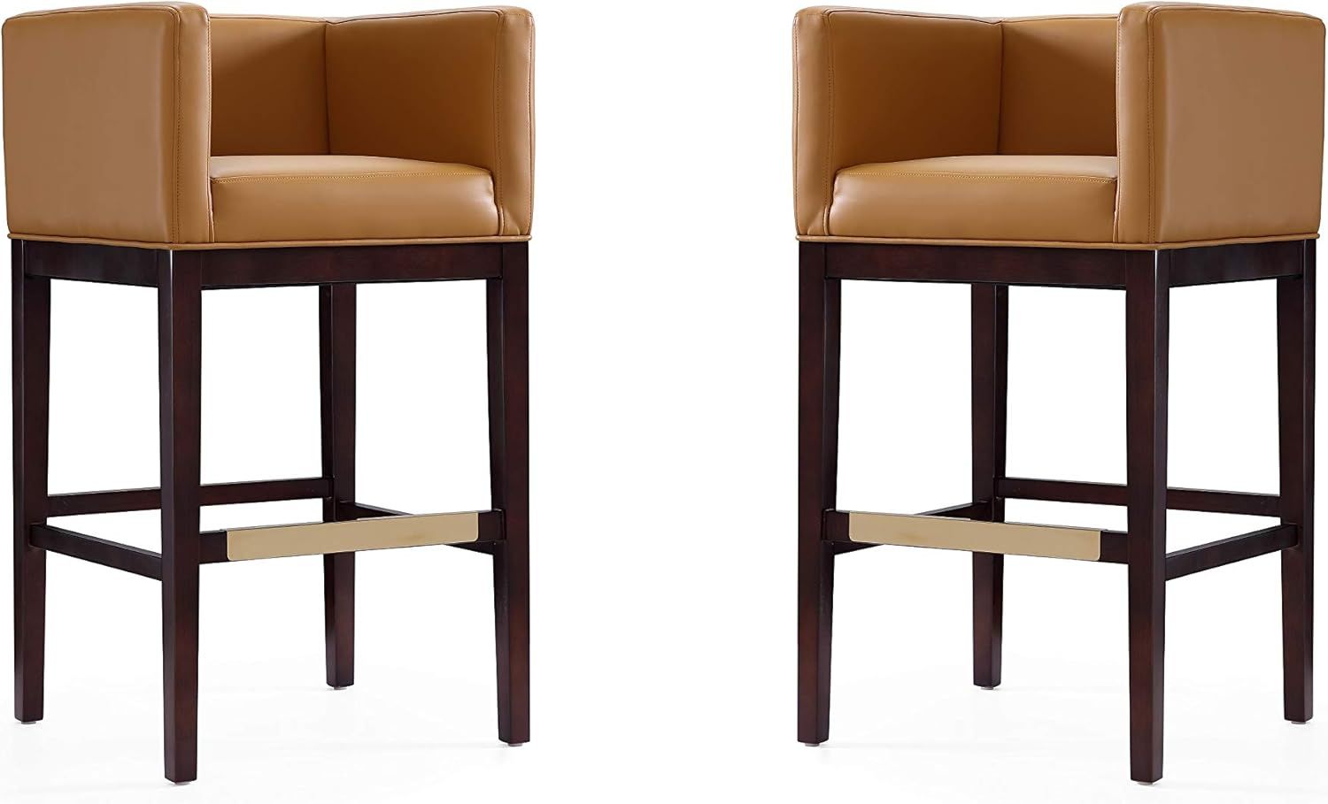 Kingsley Camel Faux Leather and Beech Wood Barstools, Set of 2