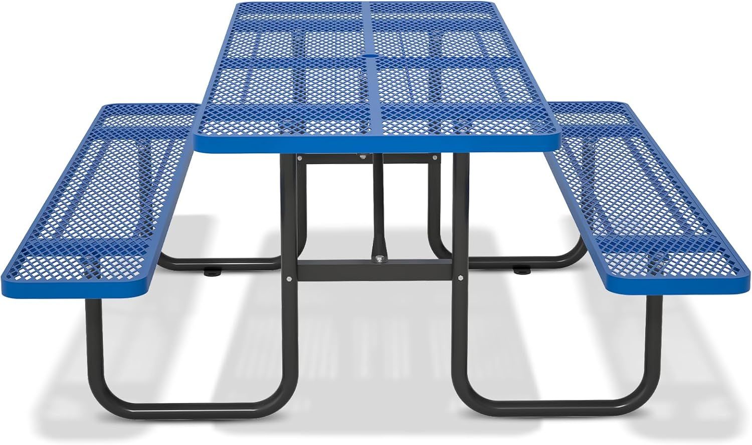 72'' Blue Rectangular Steel Outdoor Picnic Table with Umbrella Hole