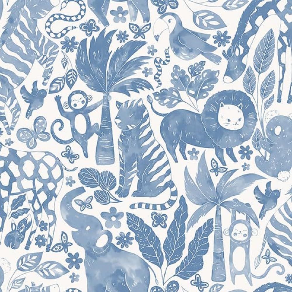 Sweet Safari Blue and White Peel & Stick Nursery Wallpaper