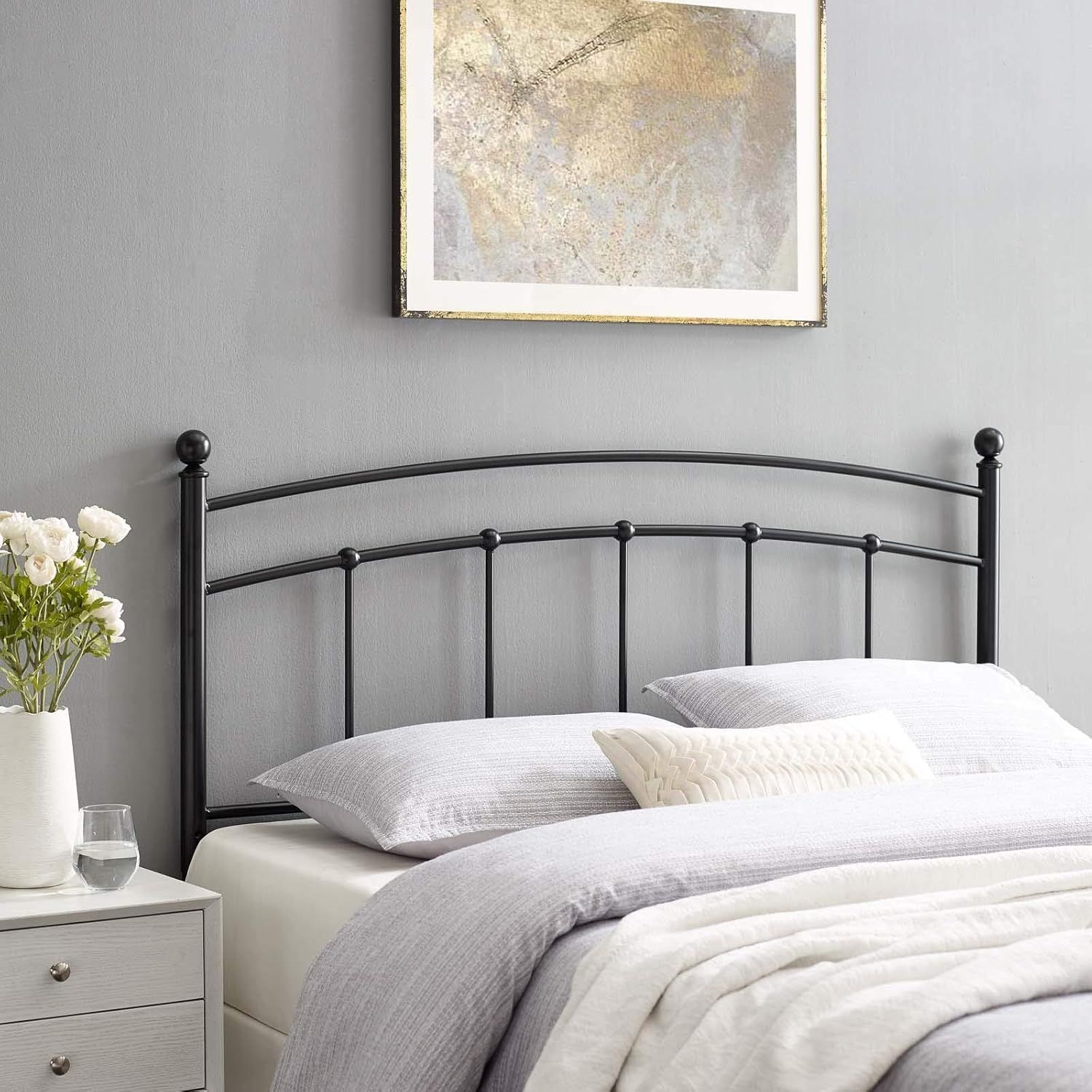 Abigail Black Full Metal Headboard with Adjustable Height