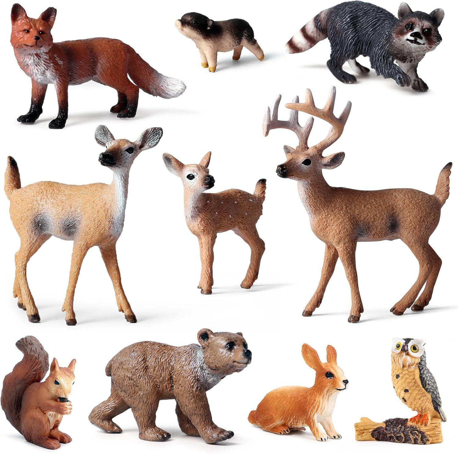 10-Piece Hand-Painted Woodland Animal Figurine Set