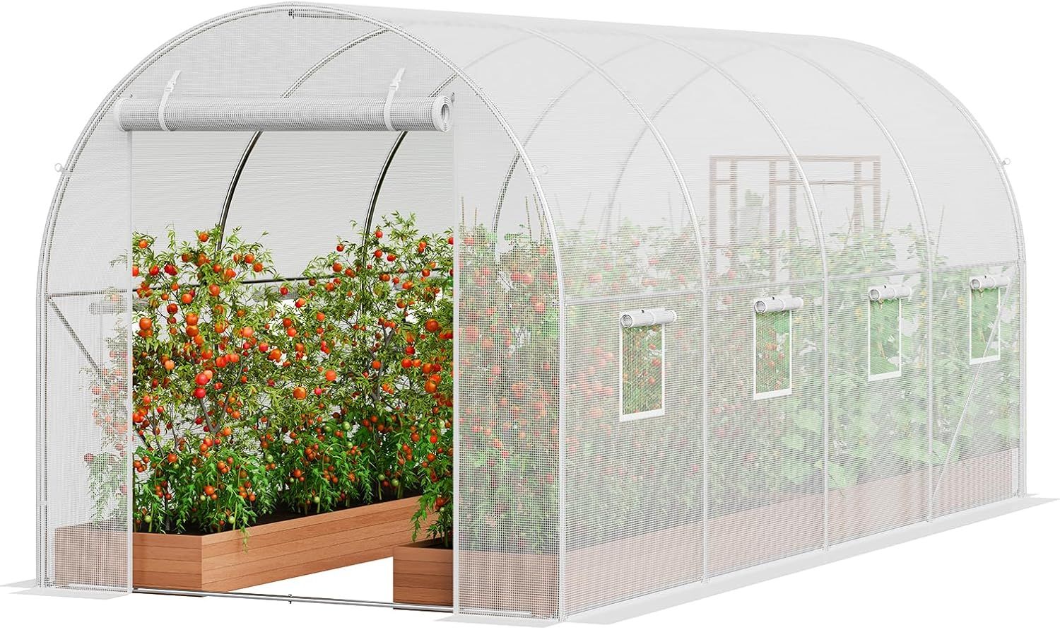 Large White PE Walk-In Tunnel Greenhouse with Galvanized Steel Frame