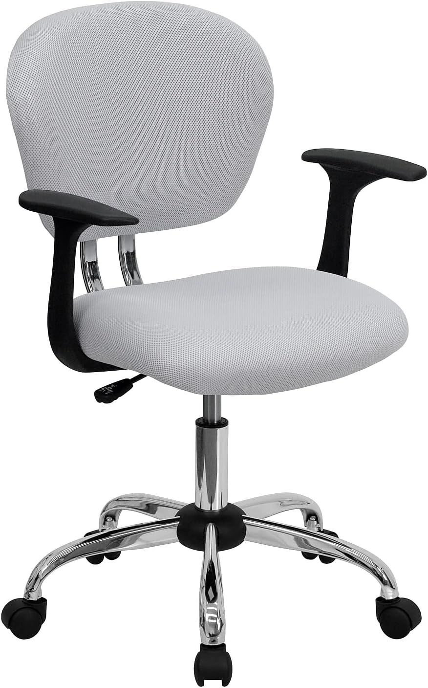Mid-Back White Mesh Swivel Task Chair with Chrome Base