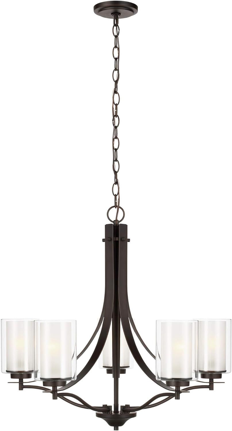 Elmwood Park Bronze 5-Light Chandelier with Satin Etched Glass