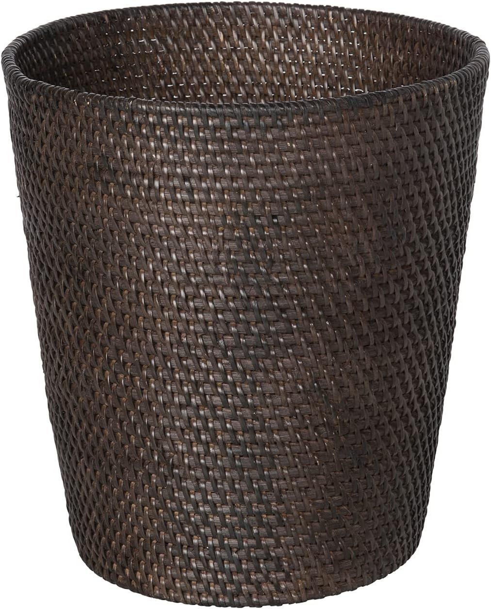 Espresso Round Rattan Waste Basket for Home and Office