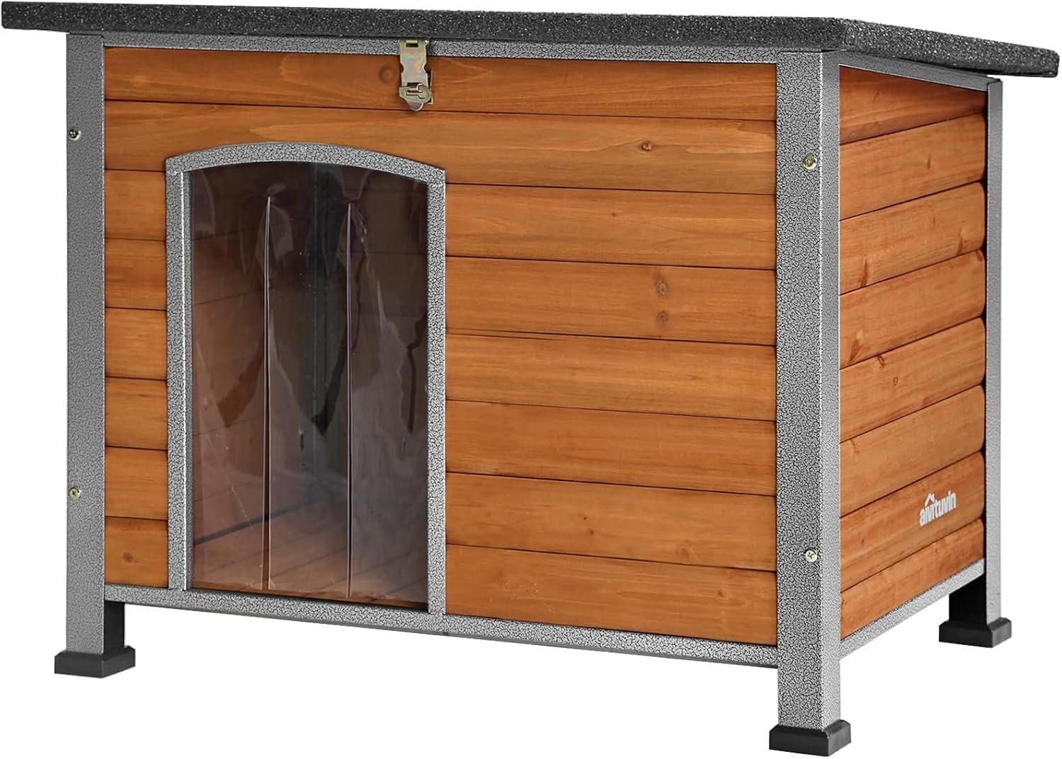 Medium Brown Wooden Dog House with Iron Frame