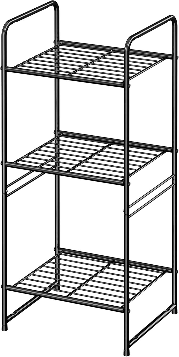 Black Metal 3-Tier Stackable Bathroom Shelf Stand