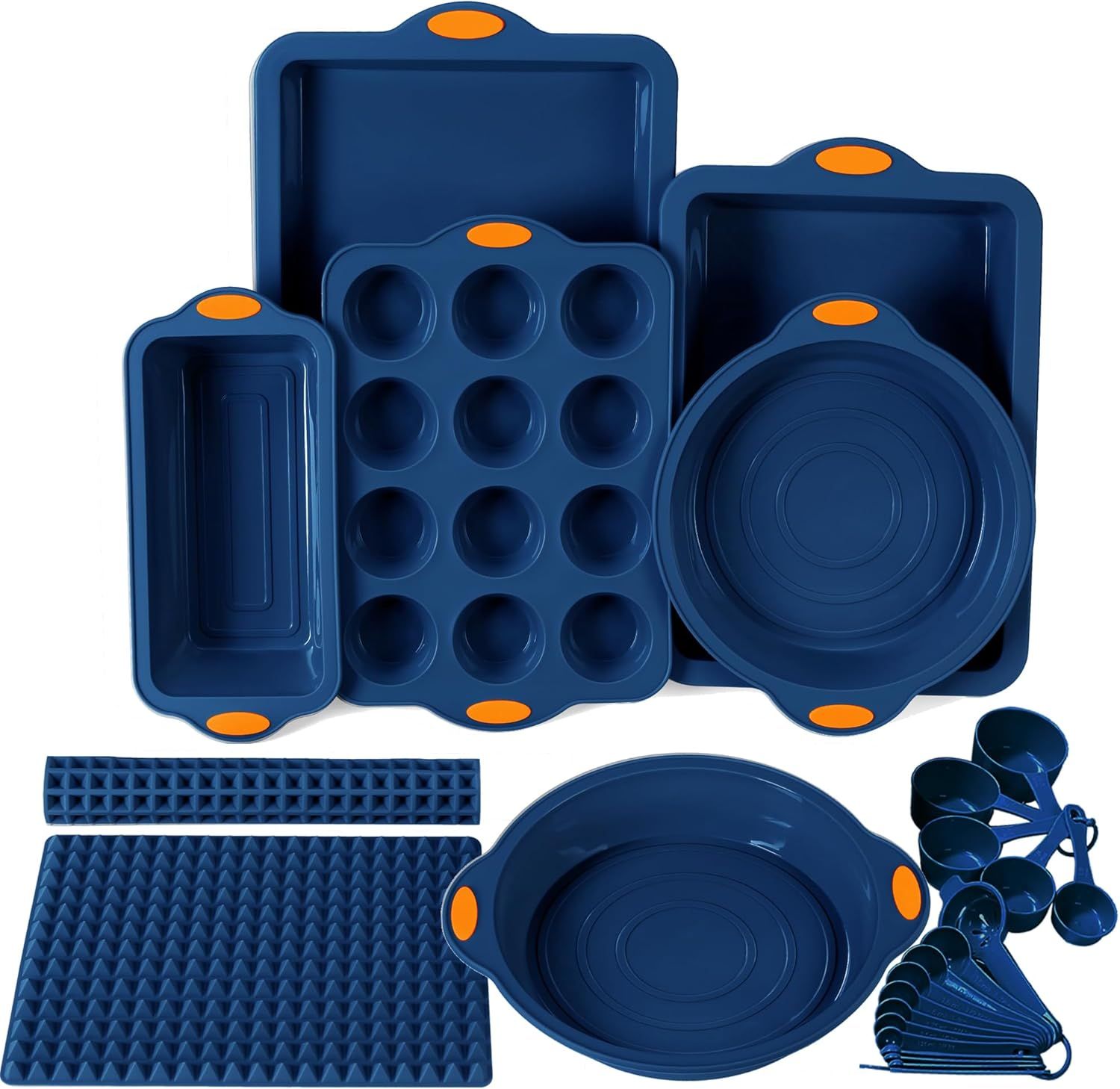 Navy Blue 8-Piece Silicone Baking Set with Metal Reinforced Frame