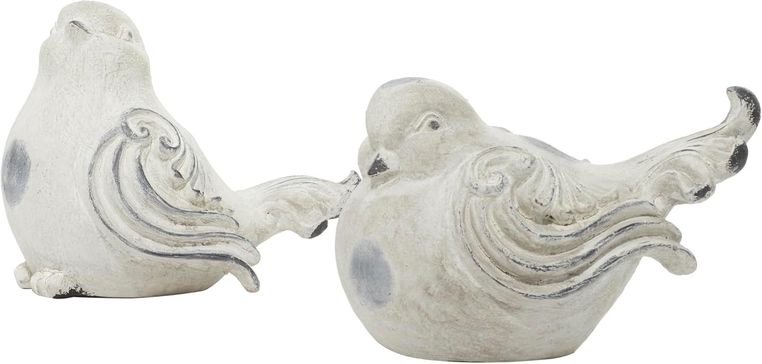 Gray Polystone Bird Garden Sculptures, Set of 2, 12" x 8"