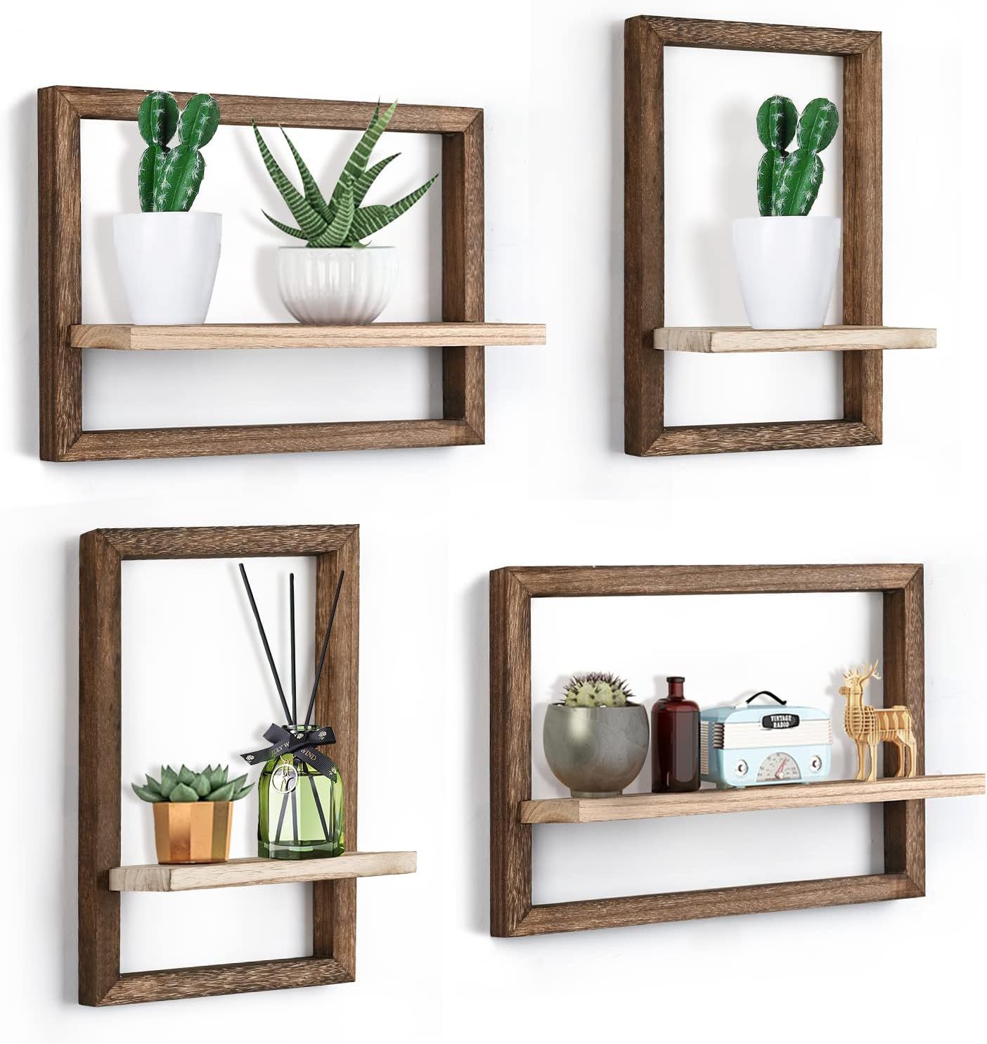 Rustic Brown Wood Floating Shelves Set of 4