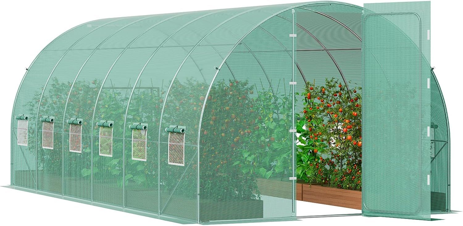 Large Green PE Walk-In Tunnel Greenhouse with Galvanized Steel Frame