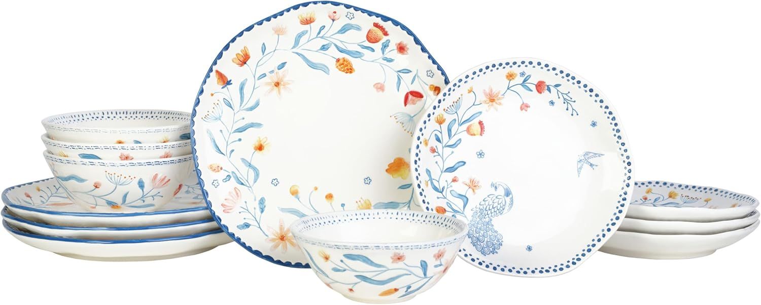 Gracie Floral Ceramic 12-Piece Dinnerware Set, Service for 4