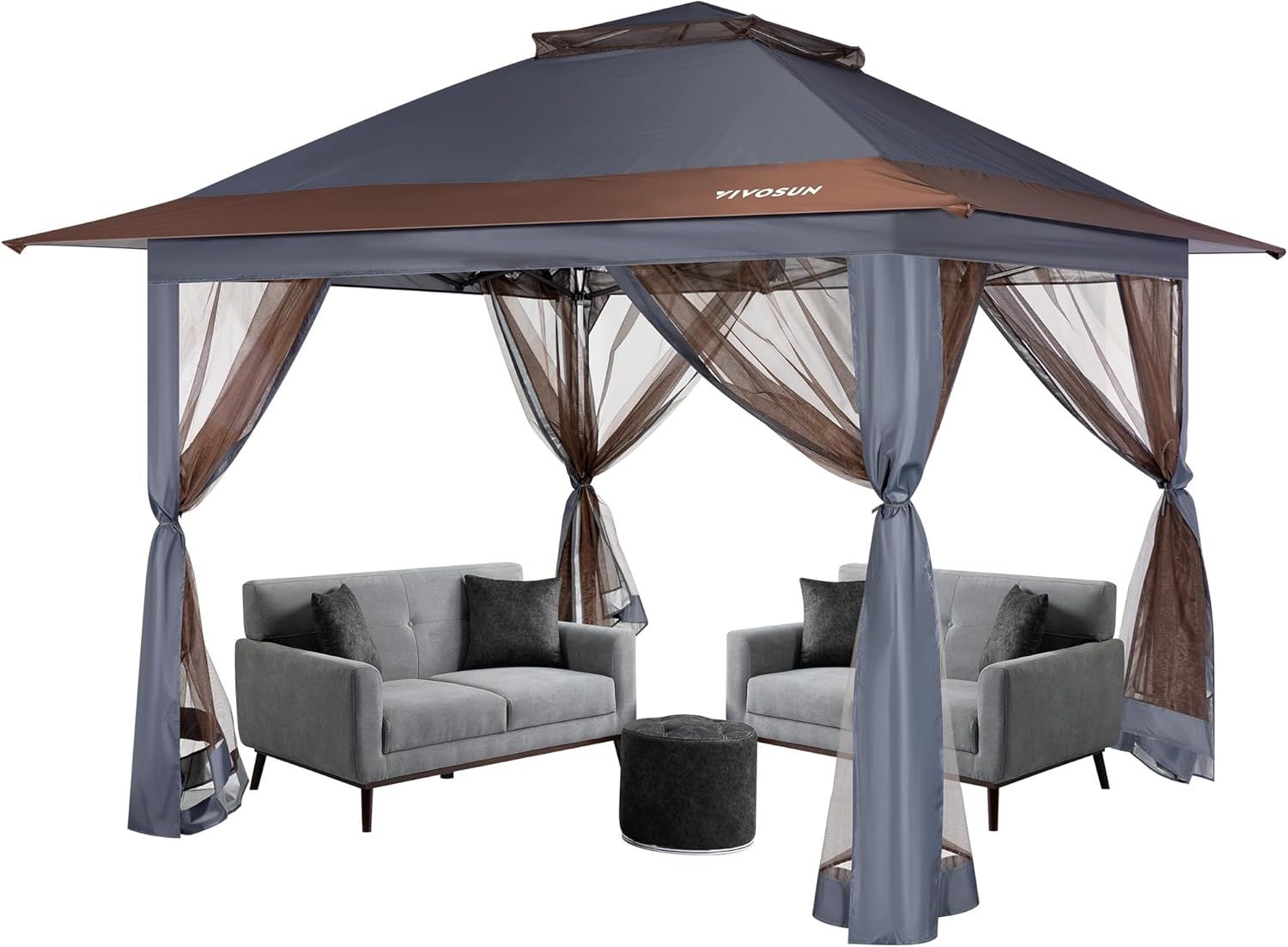 Gray 13' x 13' Pop-Up Canopy Tent with Mosquito Netting