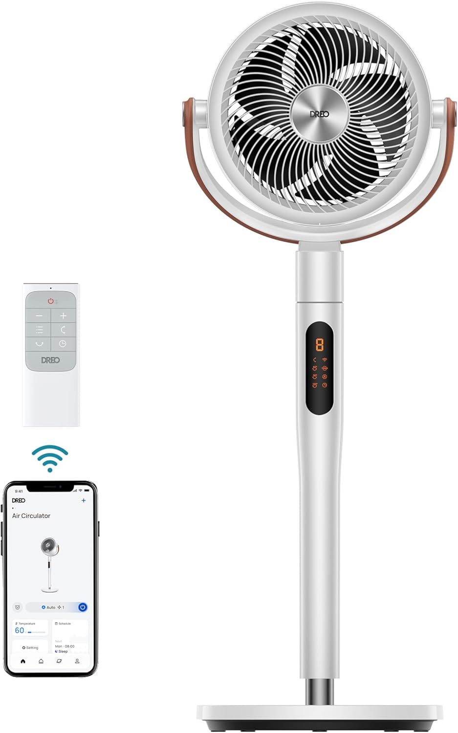 43'' White Adjustable Height Smart Oscillating Floor Fan