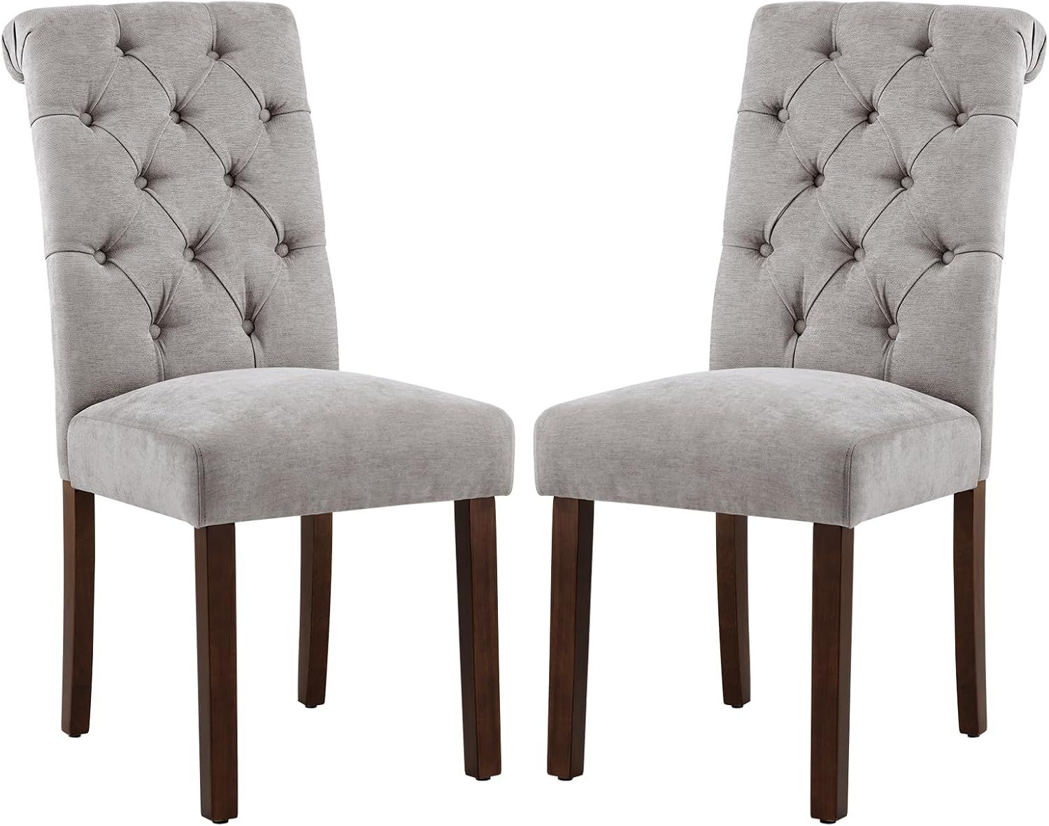 Gray Linen Upholstered High-Back Parsons Side Chair Set