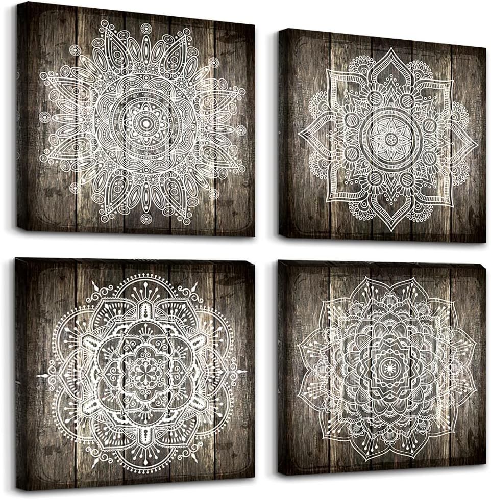 Black and White Abstract Mandala Canvas Wall Art Set