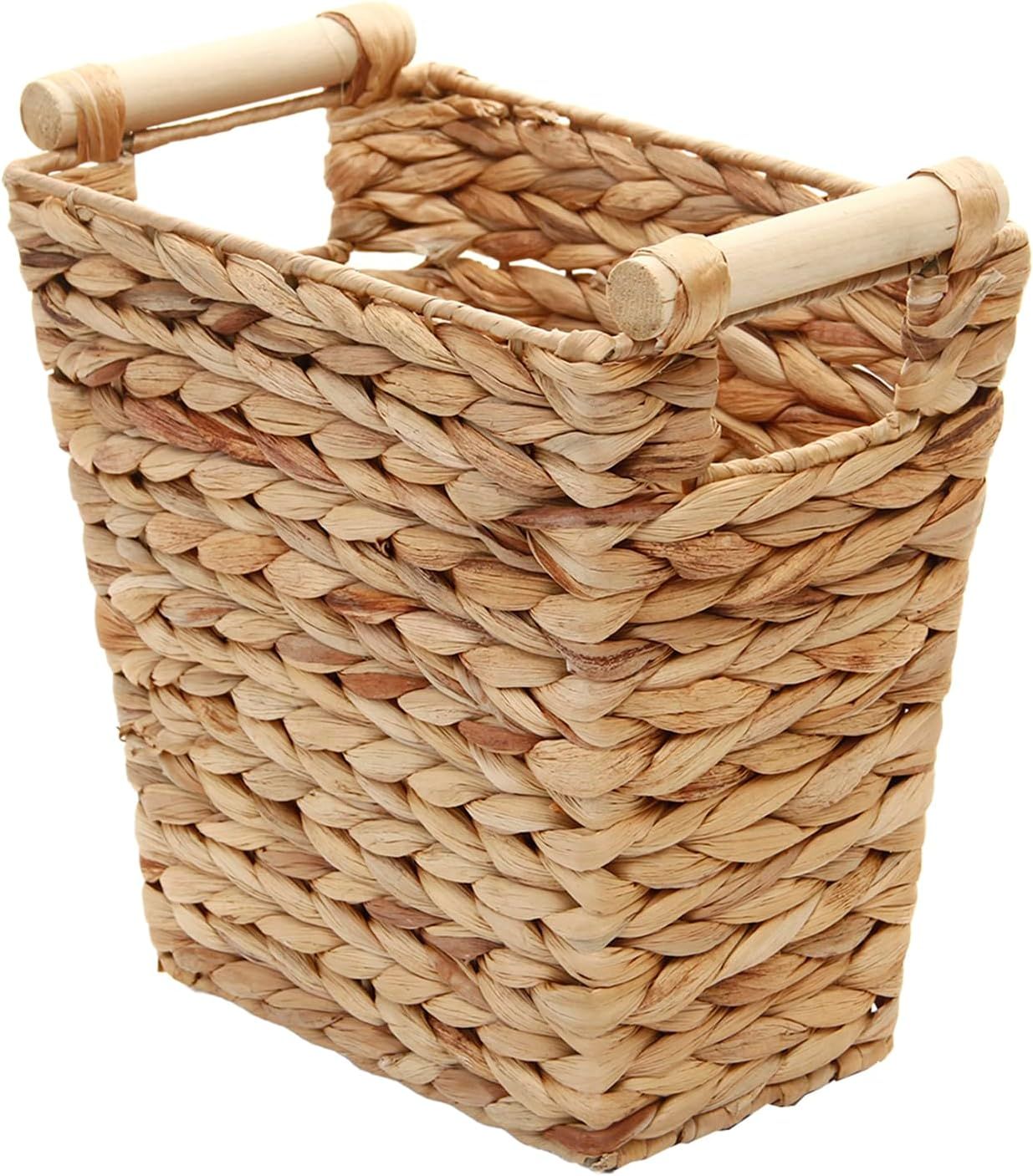 Handmade Water Hyacinth Woven Storage Basket with Wood Handles