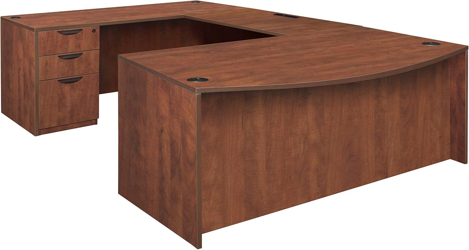 Cherry U-Shaped Executive Desk with Filing Cabinets