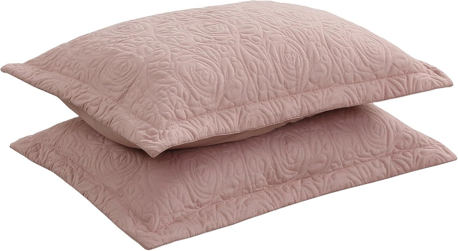 Teacup Rose Embroidered Microfiber King Pillow Shams Set