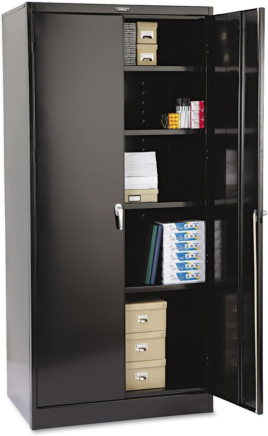 Black 78-Inch Steel Storage Cabinet with Adjustable Shelves