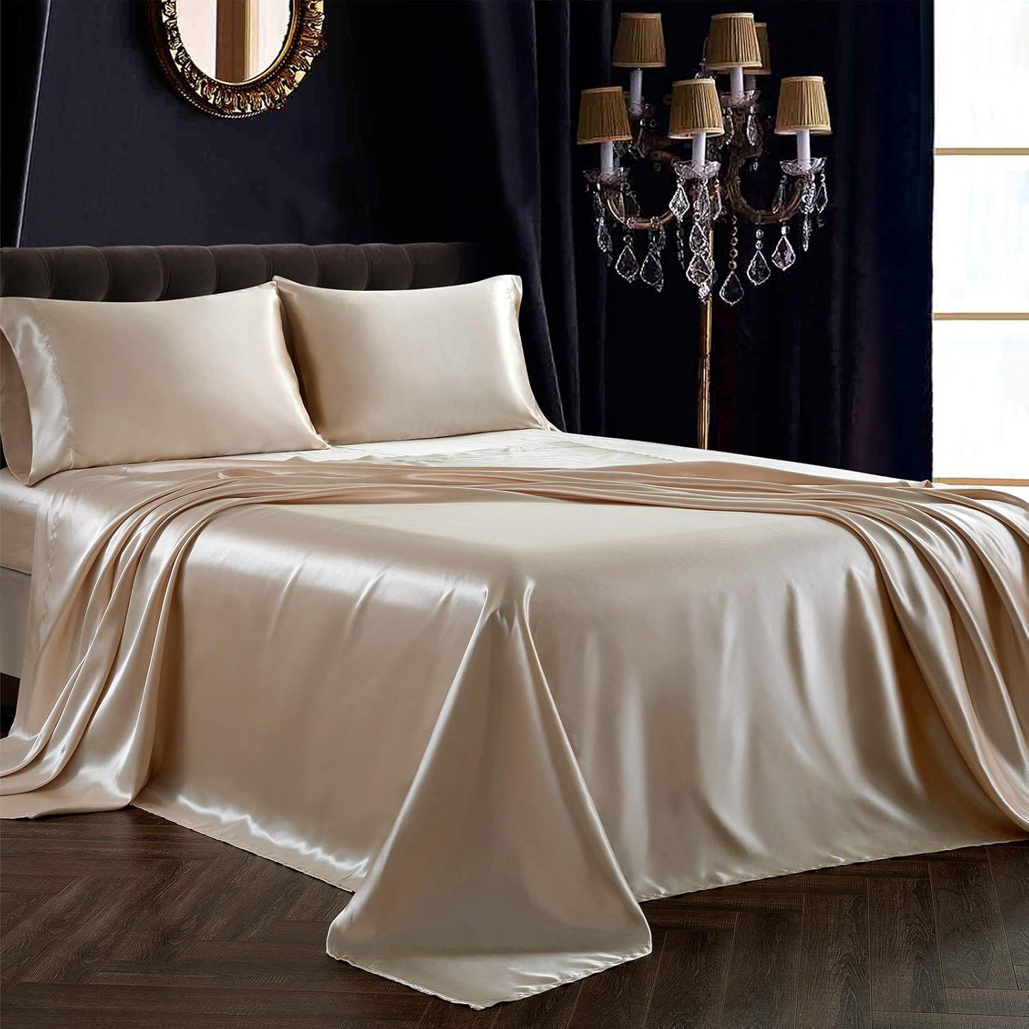 Beige Full Size Ultra Silky Soft Satin Sheet Set