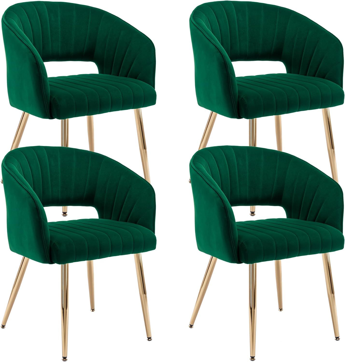 Green Velvet Upholstered Side Chair with Gold Legs, Set of 4