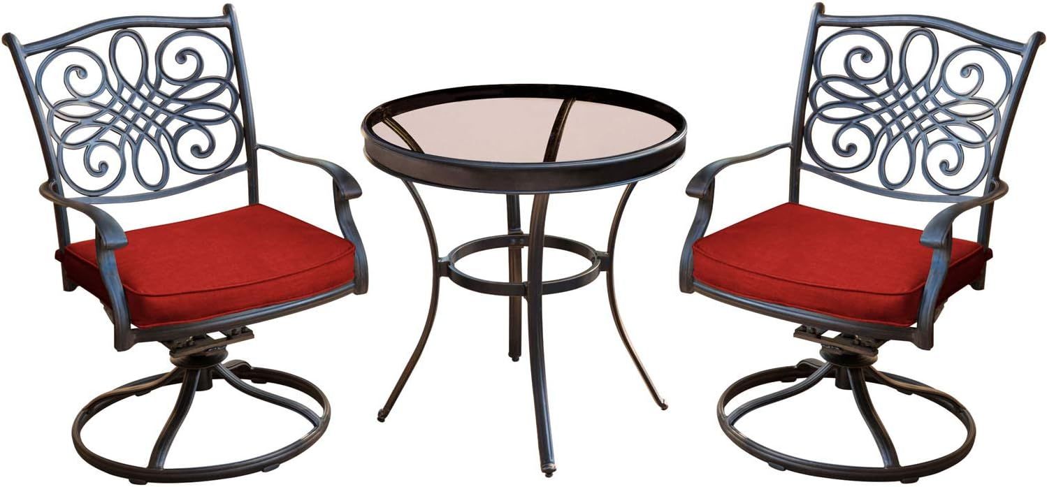 Bronze Cast Aluminum 3-Piece Patio Bistro Set with Red Cushions