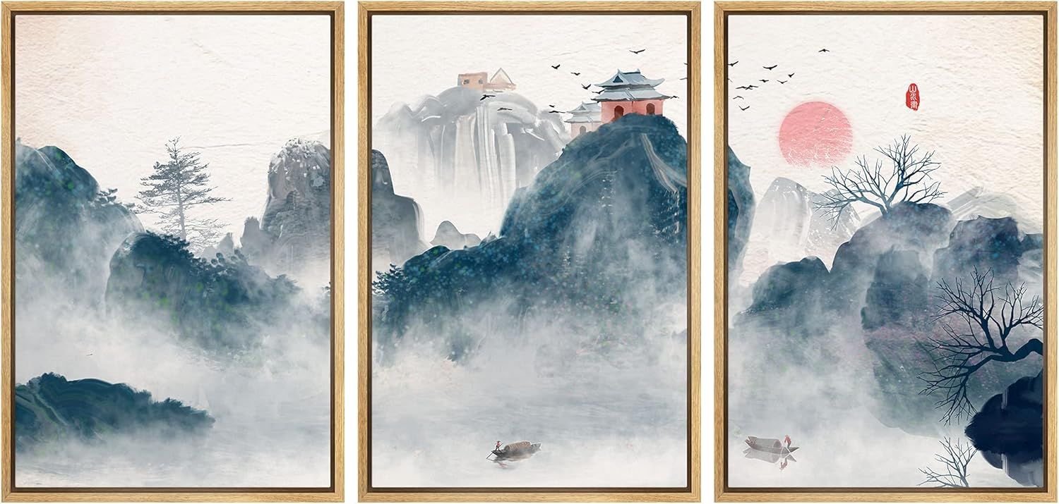 Zen Landscape Abstract Framed Canvas Wall Art Set