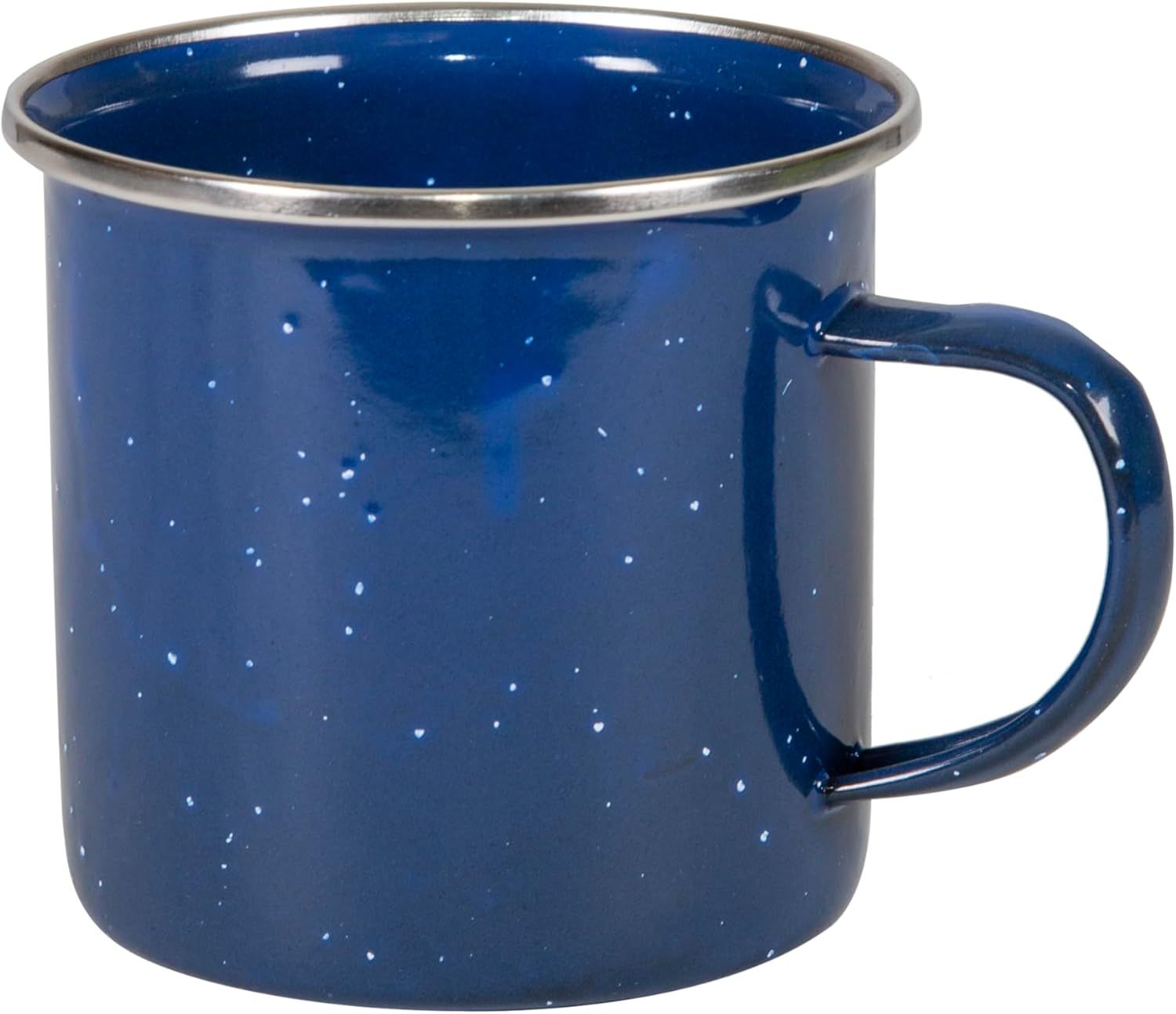 Blue Enamel 12 oz Camping Coffee Mug with Stainless Steel Rim