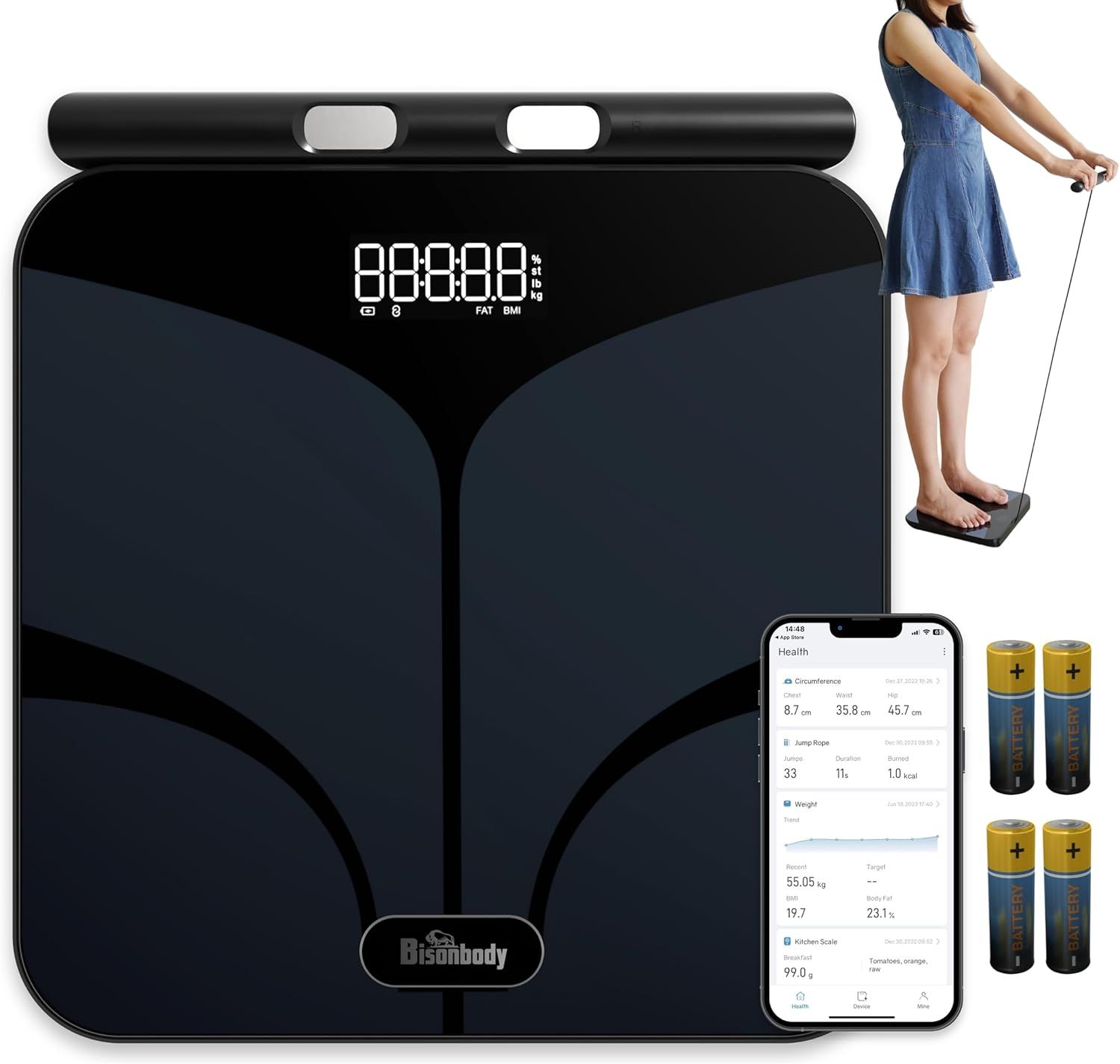 Black Tempered Glass Smart Digital Body Scale with Bluetooth